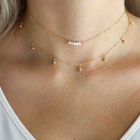Dainty Blue Jewelry - Dainty 14K Gold Filled Pearl Choker